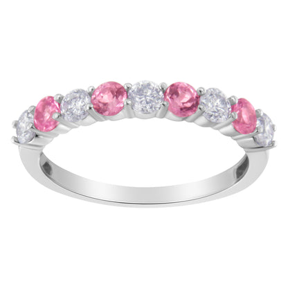 10KT White Gold 1/2 cttw Diamond and 3MM Created Blue Sapphire Gemstone Band Ring (H-I, I1-I2) - Size 7 by Bids.com