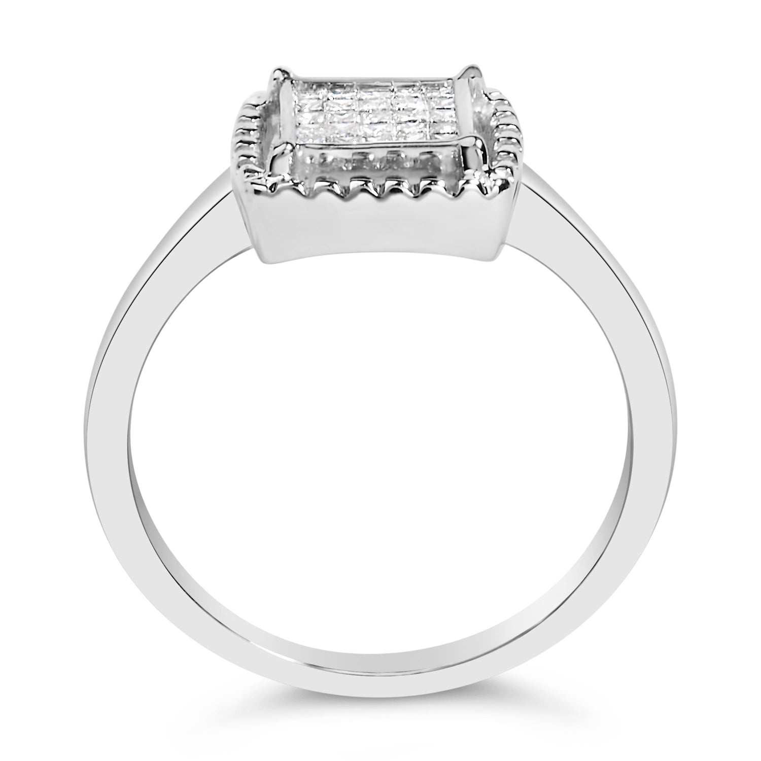.925 Sterling Silver 1/5 Cttw Invisible Set Princess Cut Diamond Promise Ring with Beaded Halo (H-I Color, I1-I2 Clarity) - Ring Size 7 by Bids.com