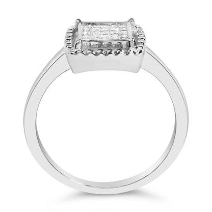 .925 Sterling Silver 1/5 Cttw Invisible Set Princess Cut Diamond Promise Ring with Beaded Halo (H-I Color, I1-I2 Clarity) - Ring Size 7 by Bids.com