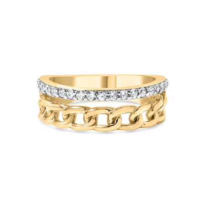 10K Yellow Gold 1/5 Cttw Diamond Cuban Link Ring Band (I-J Color, I2-I3 Clarity) - Size 7 by Bids.com
