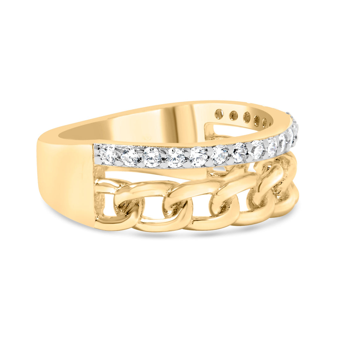 10K Yellow Gold 1/5 Cttw Diamond Cuban Link Ring Band (I-J Color, I2-I3 Clarity) - Size 7 by Bids.com