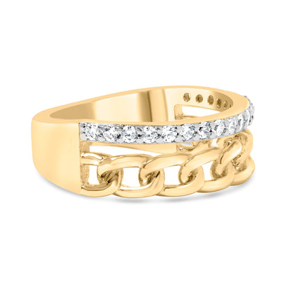 10K Yellow Gold 1/5 Cttw Diamond Cuban Link Ring Band (I-J Color, I2-I3 Clarity) - Size 7 by Bids.com