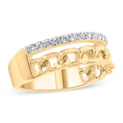 10K Yellow Gold 1/5 Cttw Diamond Cuban Link Ring Band (I-J Color, I2-I3 Clarity) - Size 7 by Bids.com