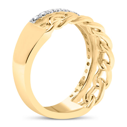 10K Yellow Gold 1/5 Cttw Diamond Cuban Link Ring Band (I-J Color, I2-I3 Clarity) - Size 7 by Bids.com
