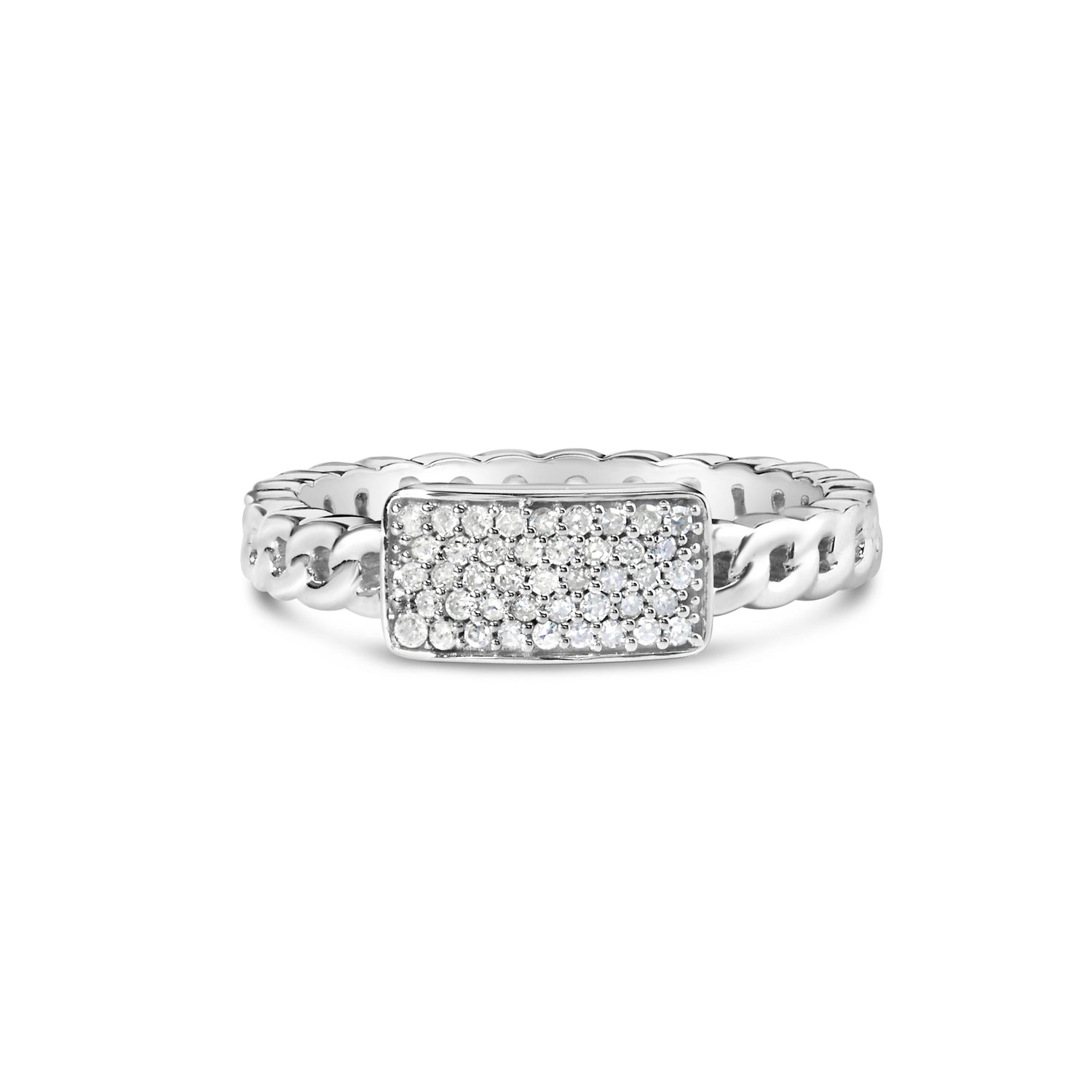 .925 Sterling Silver 1/5 Cttw Diamond ID and Cuban Link Band Ring (I-J Color, I2-I3 Clarity) - Ring Size 6 by Bids.com