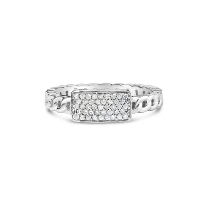 .925 Sterling Silver 1/5 Cttw Diamond ID and Cuban Link Band Ring (I-J Color, I2-I3 Clarity) - Ring Size 6 by Bids.com