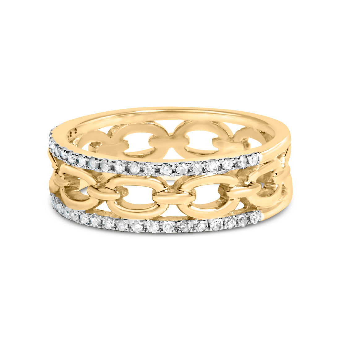 10K Yellow Gold 1/5 Cttw Diamond Two Row Cuban Link Ring (I-J Color, I2-I3 Clarity) - Size 7 by Bids.com