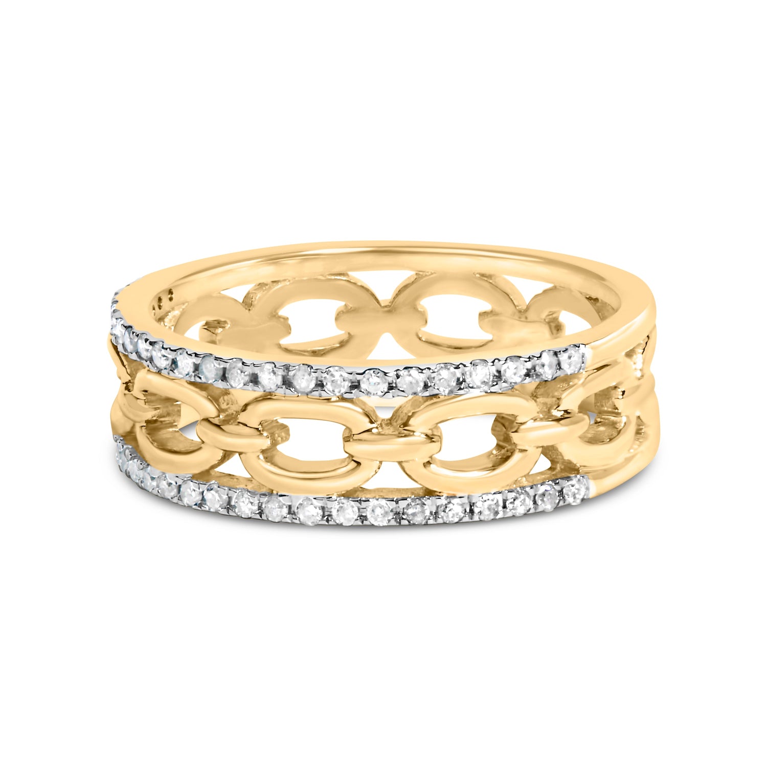 10K Yellow Gold 1/5 Cttw Diamond Two Row Cuban Link Ring (I-J Color, I2-I3 Clarity) - Size 7 by Bids.com