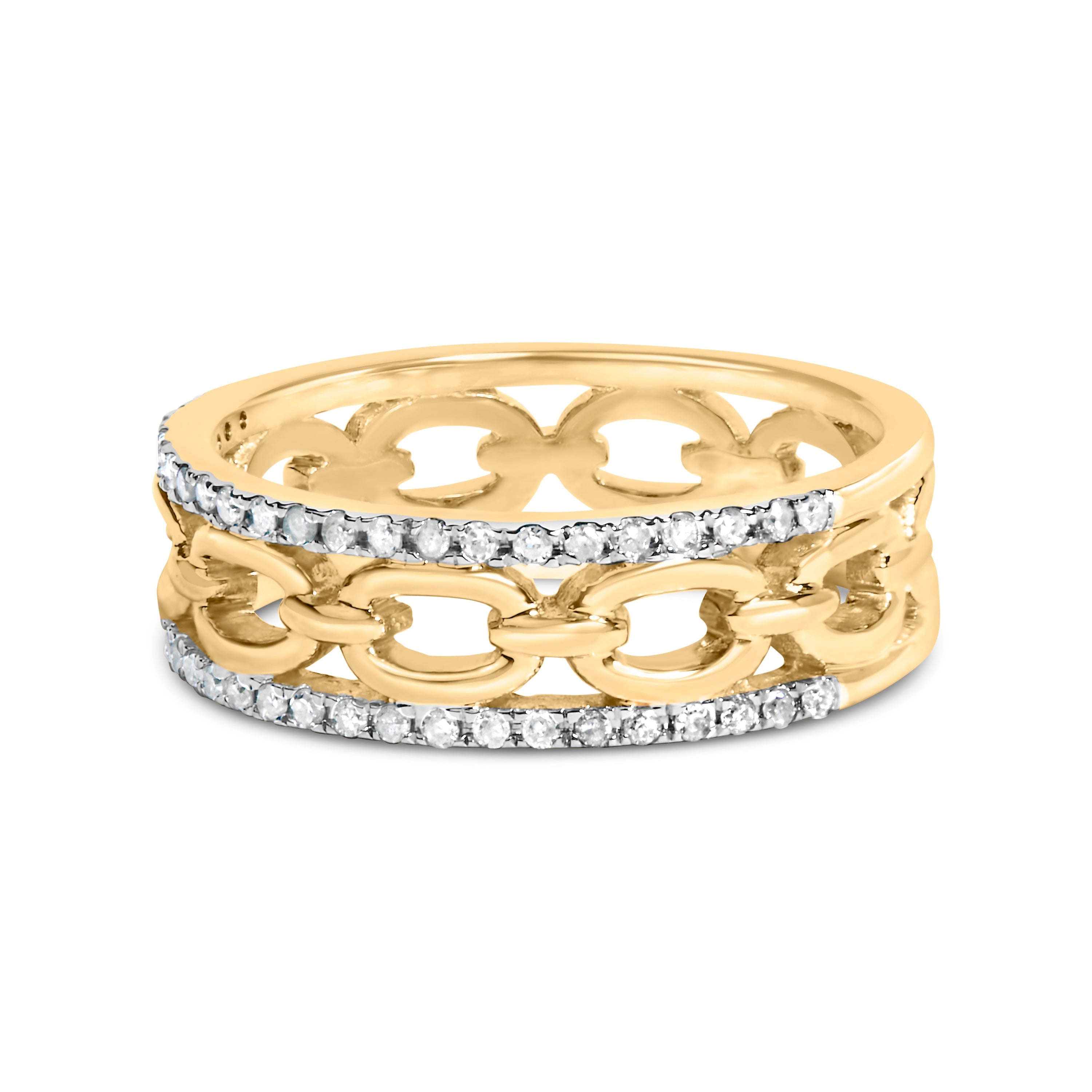 10K Yellow Gold 1/5 Cttw Diamond Two Row Cuban Link Ring (I-J Color, I2-I3 Clarity) - Size 7 by Bids.com