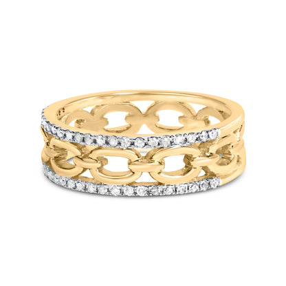 10K Yellow Gold 1/5 Cttw Diamond Two Row Cuban Link Ring (I-J Color, I2-I3 Clarity) - Size 7 by Bids.com