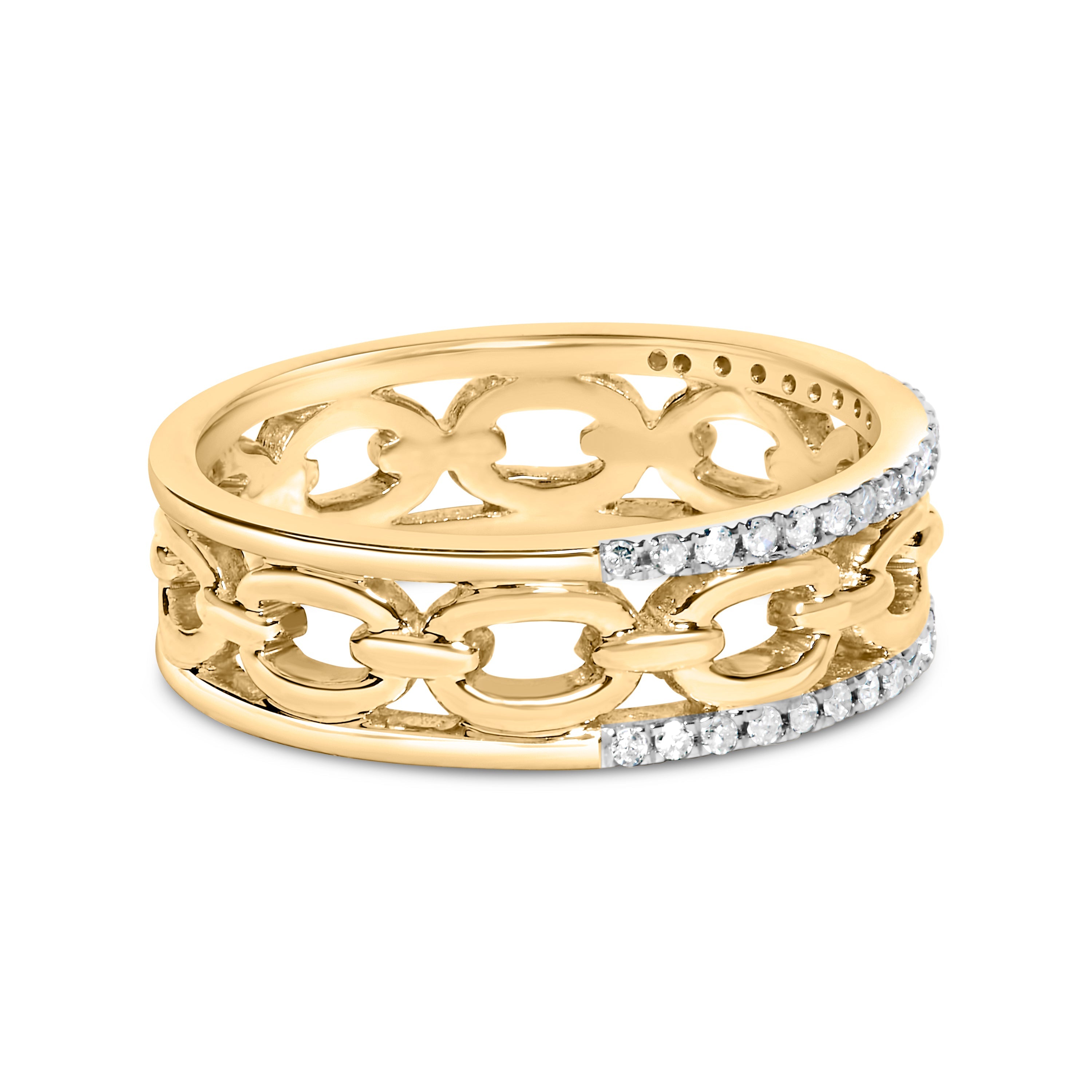 10K Yellow Gold 1/5 Cttw Diamond Two Row Cuban Link Ring (I-J Color, I2-I3 Clarity) - Size 7 by Bids.com