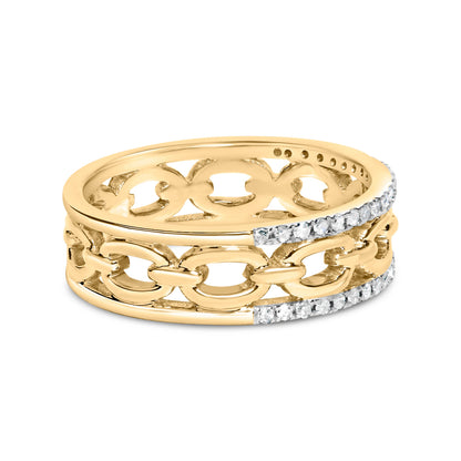 10K Yellow Gold 1/5 Cttw Diamond Two Row Cuban Link Ring (I-J Color, I2-I3 Clarity) - Size 7 by Bids.com