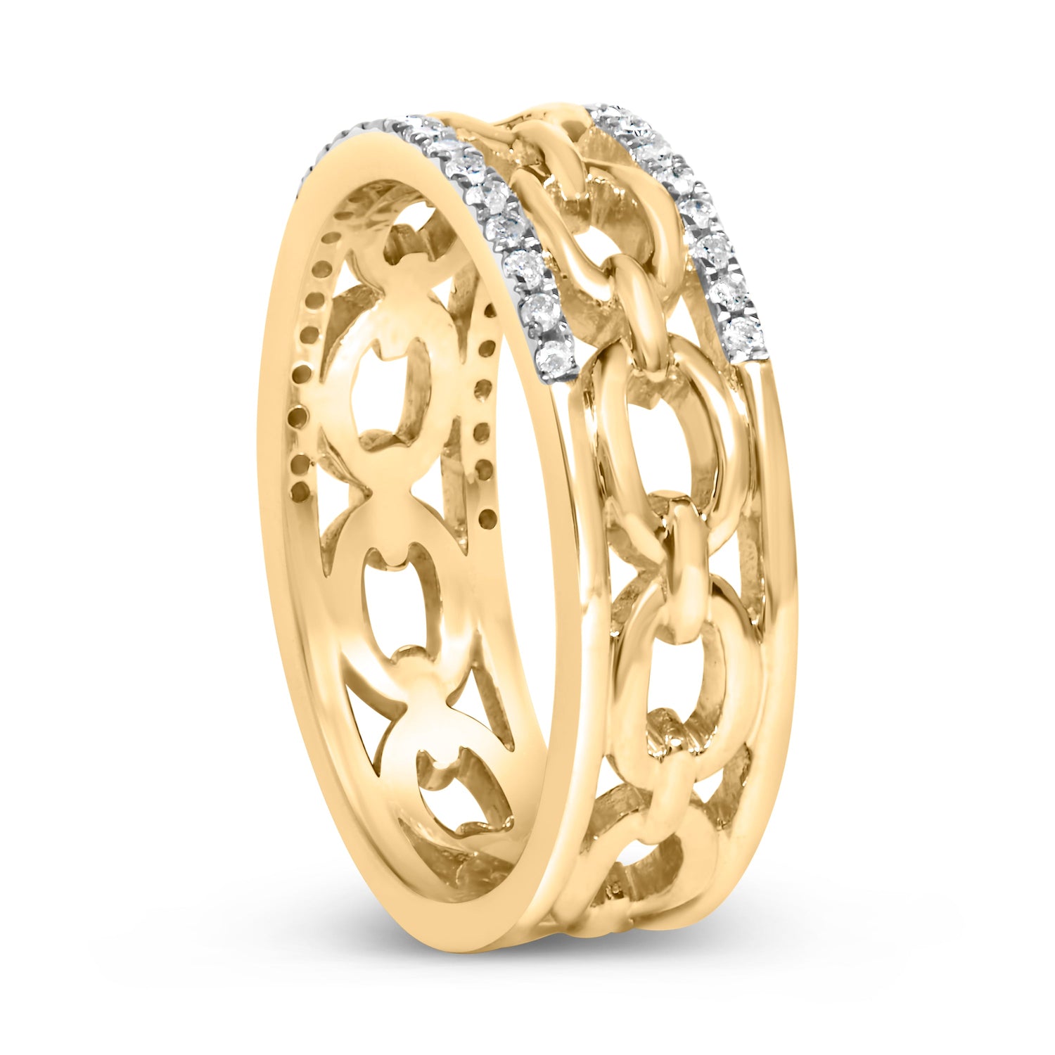 10K Yellow Gold 1/5 Cttw Diamond Two Row Cuban Link Ring (I-J Color, I2-I3 Clarity) - Size 7 by Bids.com