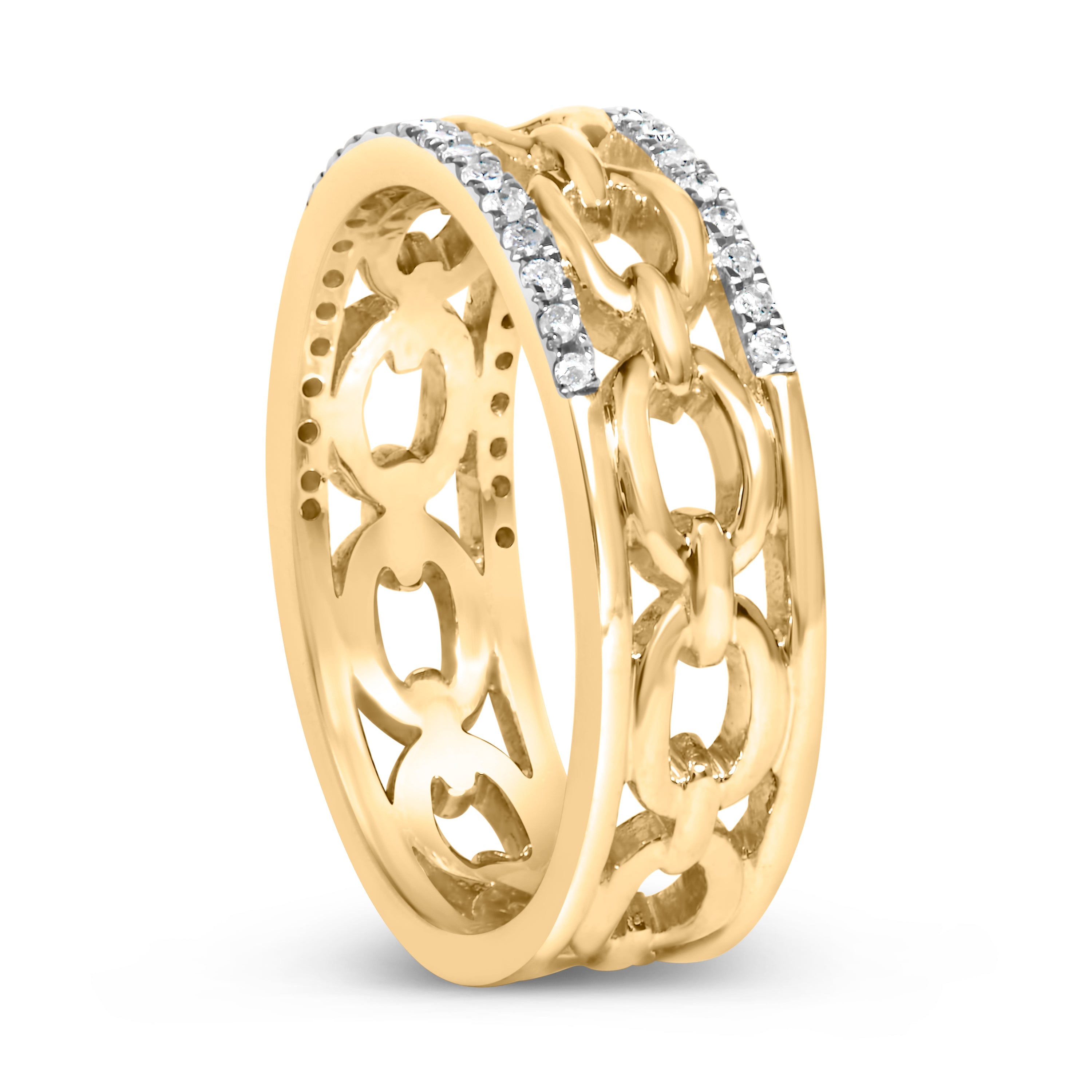 10K Yellow Gold 1/5 Cttw Diamond Two Row Cuban Link Ring (I-J Color, I2-I3 Clarity) - Size 7 by Bids.com