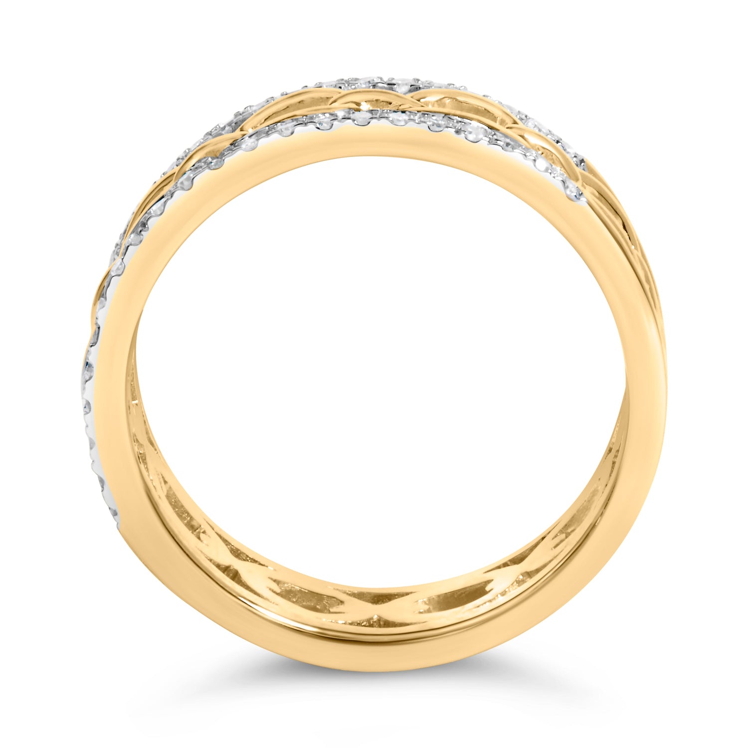 10K Yellow Gold 1/5 Cttw Diamond Two Row Cuban Link Ring (I-J Color, I2-I3 Clarity) - Size 7 by Bids.com