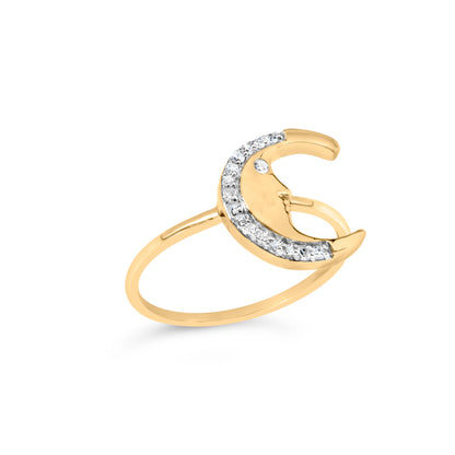 10K Yellow Gold 1/10 Cttw Diamond Crescent Moon Ring (I-J Color, I1-I2 Clarity) - Ring Size 6 by Bids.com