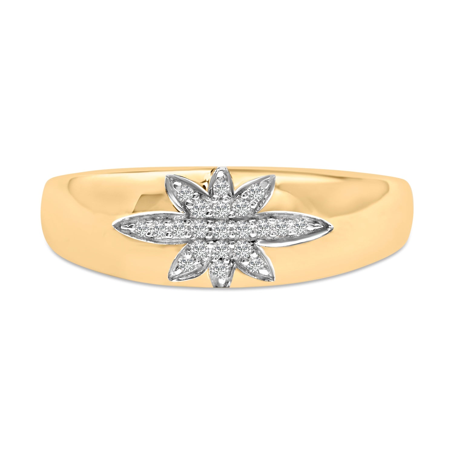 18K Yellow Gold 1/10 Cttw Diamond Star Burst Inlay Ring  DestGlow