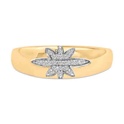 18K Yellow Gold 1/10 Cttw Diamond Star Burst Inlay Ring  DestGlow