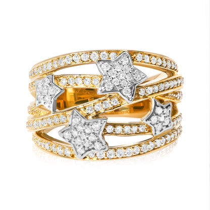 18K Yellow Gold Plated .925 Sterling Silver 3/4 Cttw Diamond Star and Galaxy Ring Band  DestGlow
