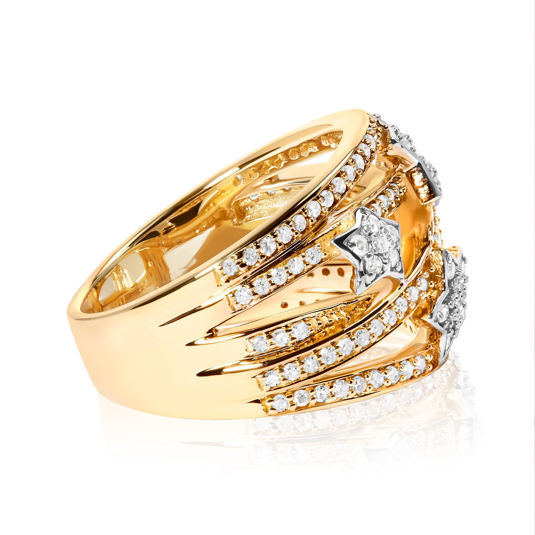 18K Yellow Gold Plated .925 Sterling Silver 3/4 Cttw Diamond Star and Galaxy Ring Band  DestGlow