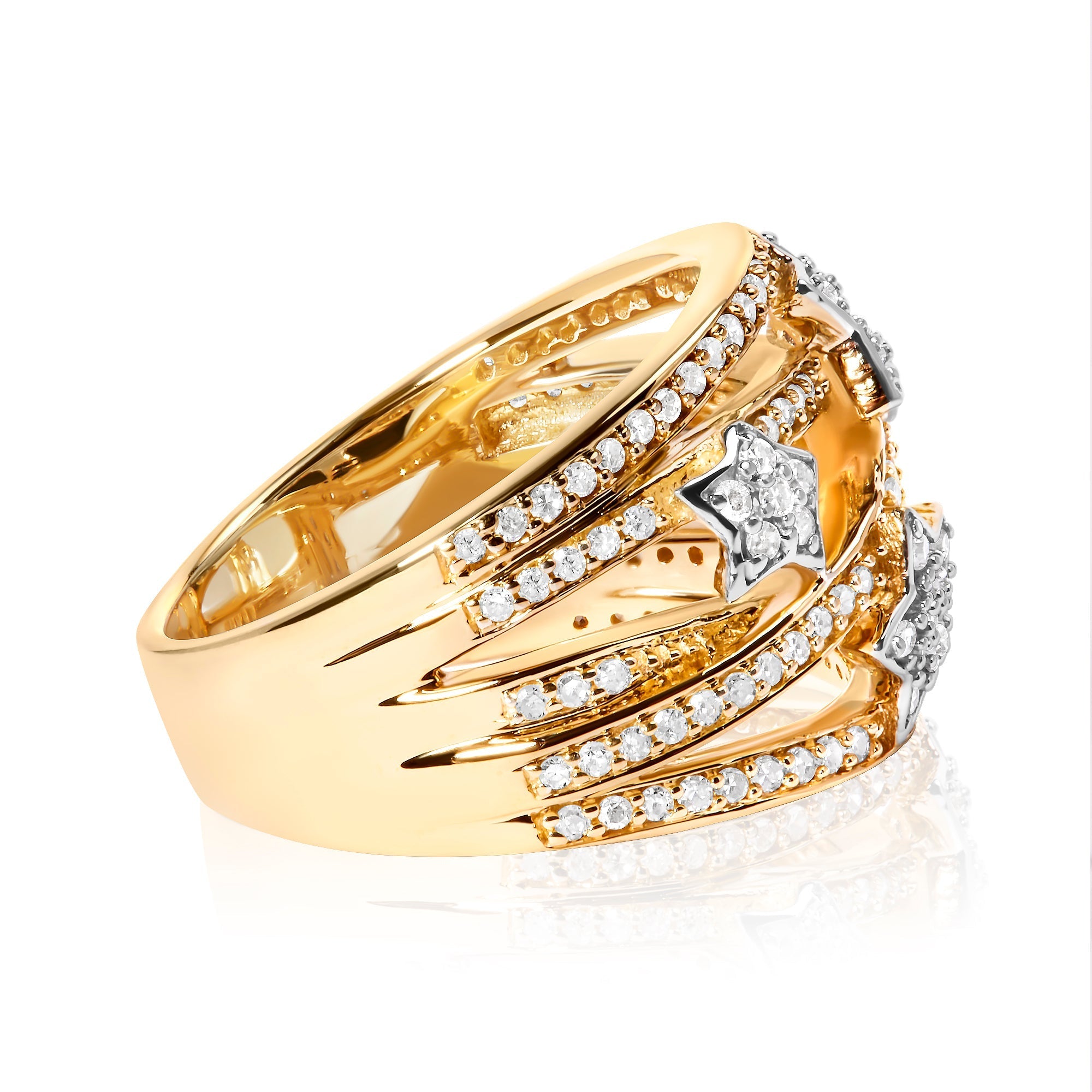 18K Yellow Gold Plated .925 Sterling Silver 3/4 Cttw Diamond Star and Galaxy Ring Band  DestGlow