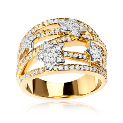18K Yellow Gold Plated .925 Sterling Silver 3/4 Cttw Diamond Star and Galaxy Ring Band  DestGlow