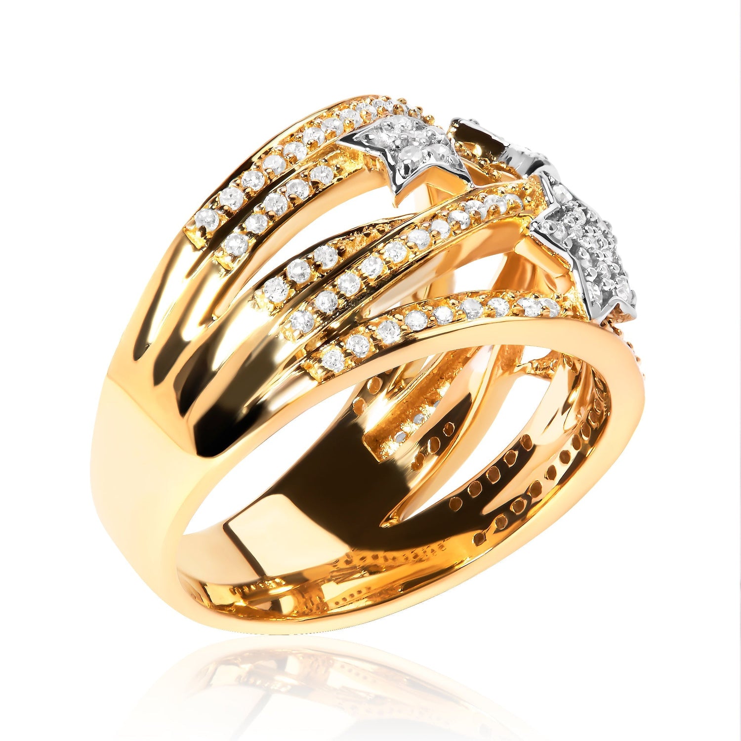 18K Yellow Gold Plated .925 Sterling Silver 3/4 Cttw Diamond Star and Galaxy Ring Band  DestGlow