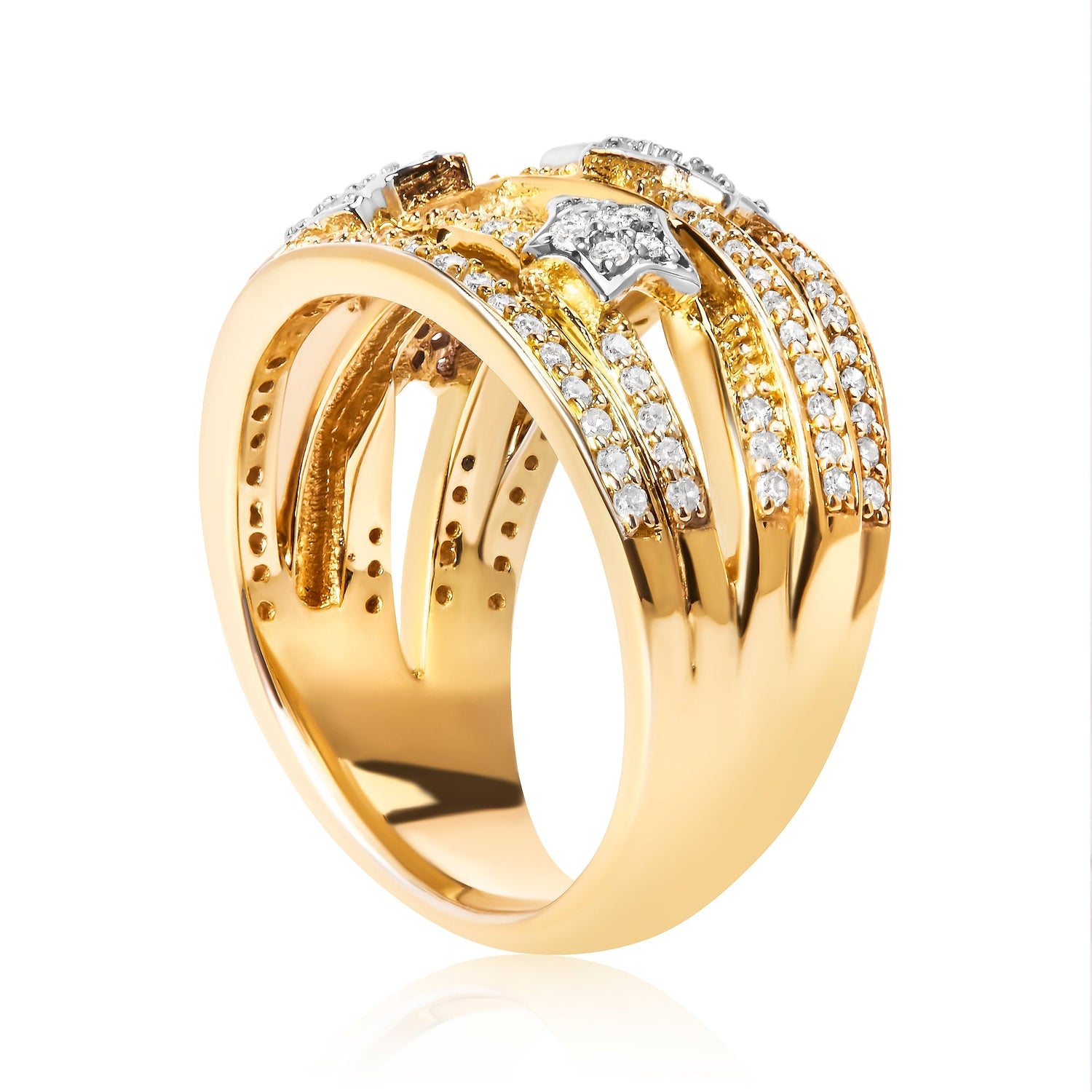 18K Yellow Gold Plated .925 Sterling Silver 3/4 Cttw Diamond Star and Galaxy Ring Band  DestGlow