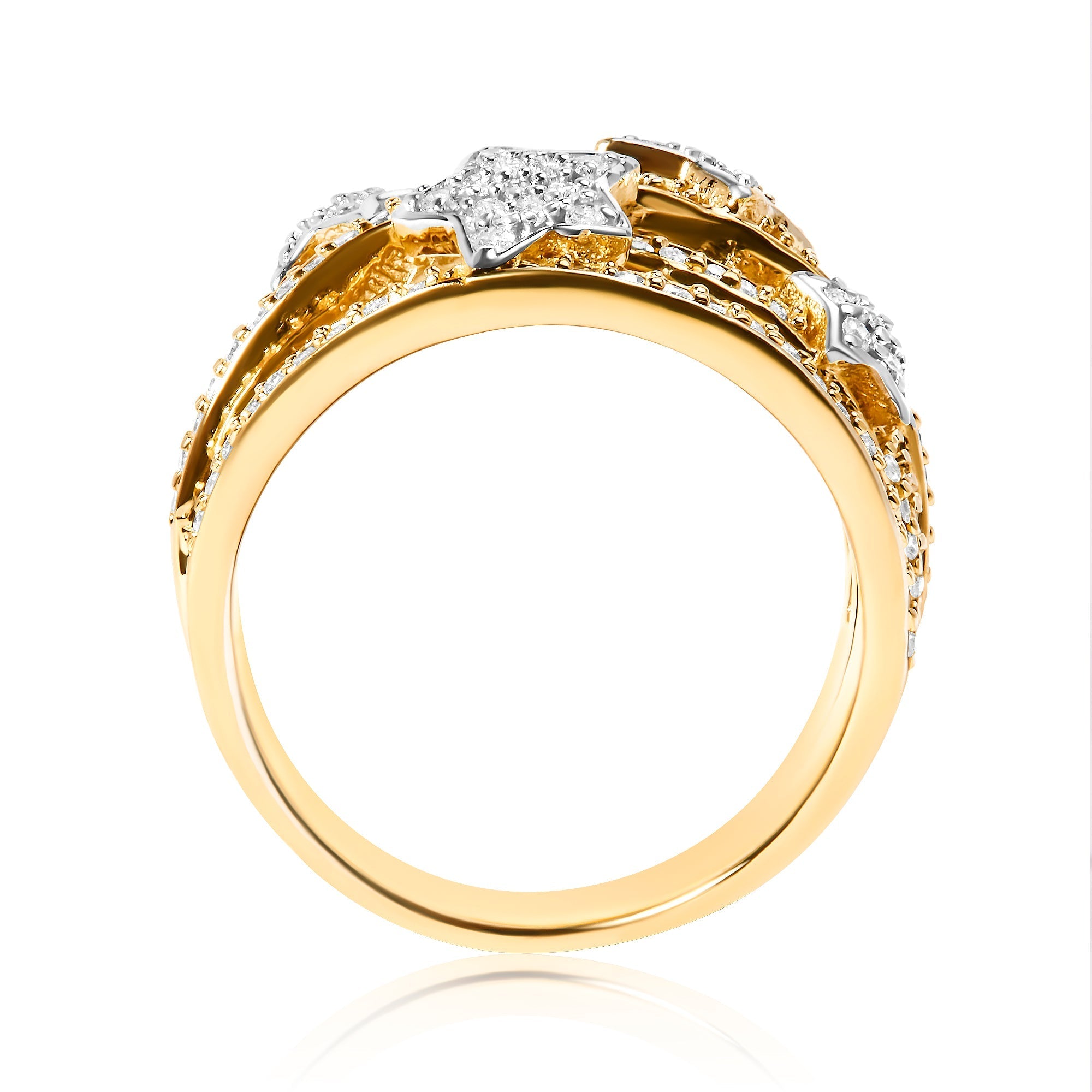 18K Yellow Gold Plated .925 Sterling Silver 3/4 Cttw Diamond Star and Galaxy Ring Band  DestGlow