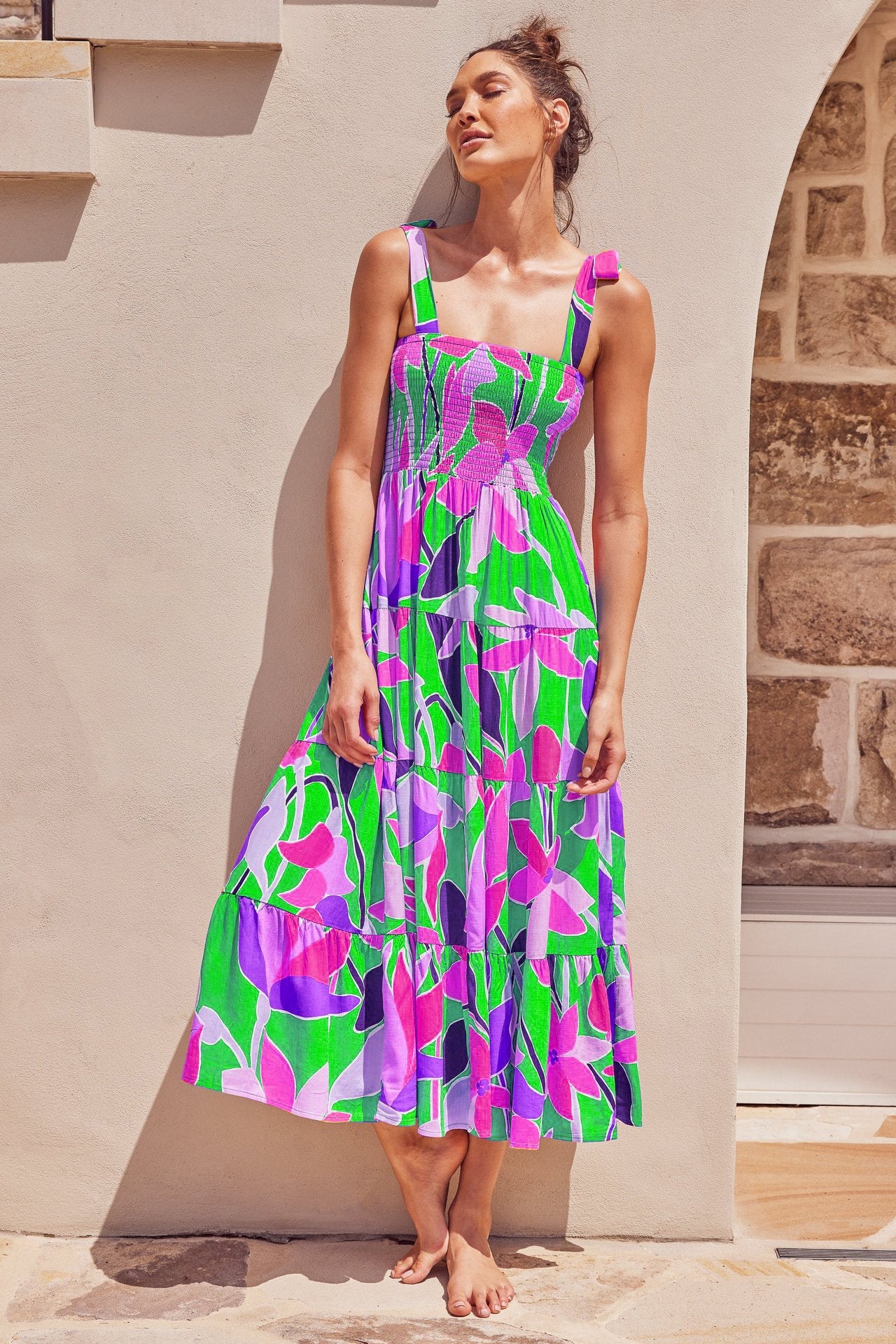 Dress Summer Women Dress Holiday Dress Spaghetti-Strap Floral Print by Ragazza