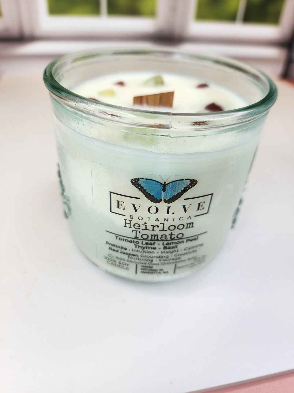 Rocks Candle - Heirloom Tomato (Wood Wick, Prehnite &amp; Red Jasper, Soy Candle)