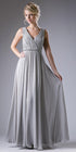 Cinderella Divine 1001 Ruched V-Neck A-line Long Chiffon Dress by DiscountDressShop
