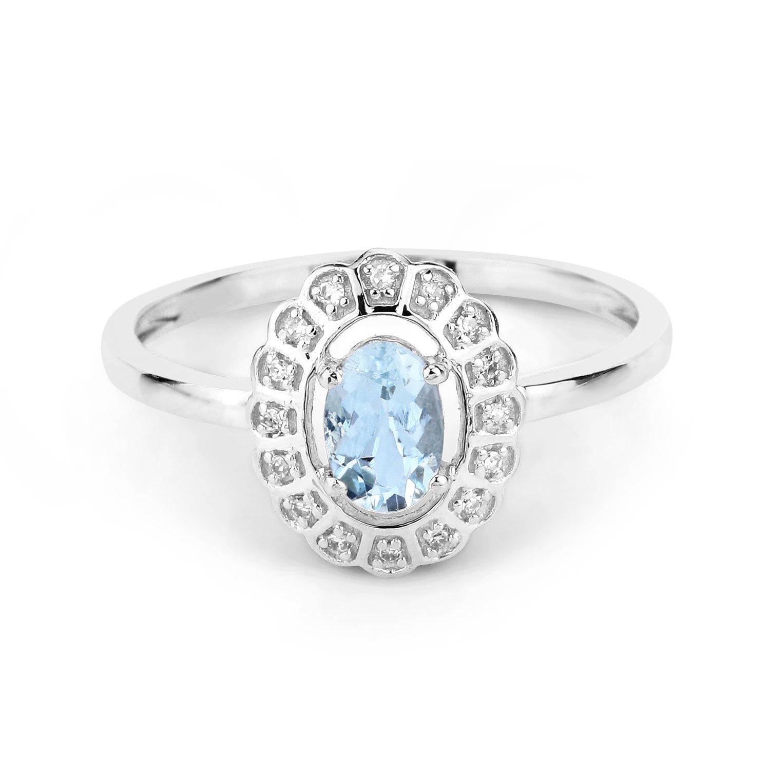 0.44 Carat Genuine Aquamarine and White Diamond 14K White Gold Ring by Bids.com