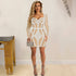 Nightclub Rhinestone Mesh See through Wrapped Chest Long Sleeve Midi Dress by Ragazza