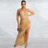 Suspenders Sequin Mesh See through Irregular Asymmetric Slit Dress Women by Ragazza