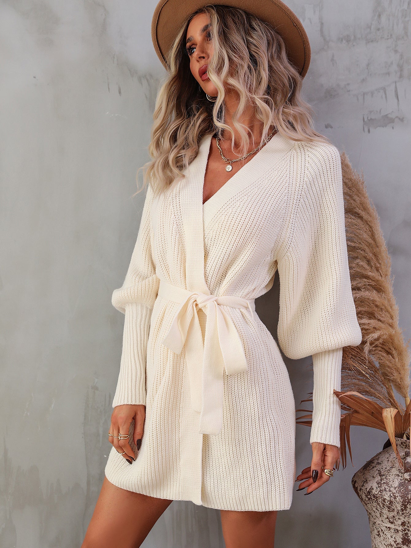 Autumn Winter Mid Length Cardigan Solid Color Women Knitted Lace up Cardigan Sweater Women by Ragazza