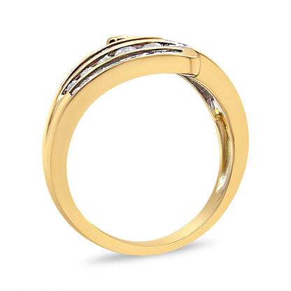10K Yellow Gold 1 Cttw Round and Baguette-Cut Diamond Multi Row Bypass Ring Band (H-I Color, I1-I2 Clarity) - Ring Size 7 by Bids.com