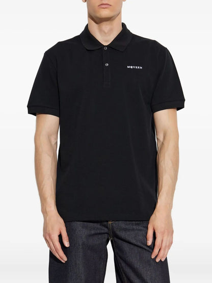 Alexander Mcqueen Men Embroidered Logo Cotton Piqué Polo Shirt by Luosophy