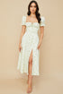 Women Summer Top Product Puff Sleeve Floral Tie Neck High Slit Women Dress Summer by Ragazza