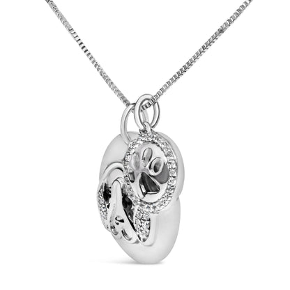 .925 Sterling Silver 1/5 Cttw White and Black Diamond Beagle Dog Medallion and Charm 18" Pendant Necklace (I-J Color, I2-I3 Clarity)  DestGlow