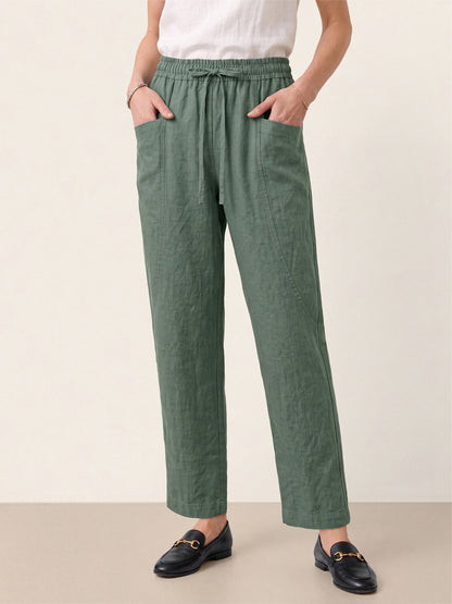 100% Linen Drawstring Utility Ankle Pants AMELINE  DestGlow