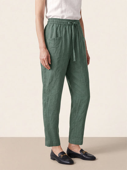 100% Linen Drawstring Utility Ankle Pants AMELINE  DestGlow