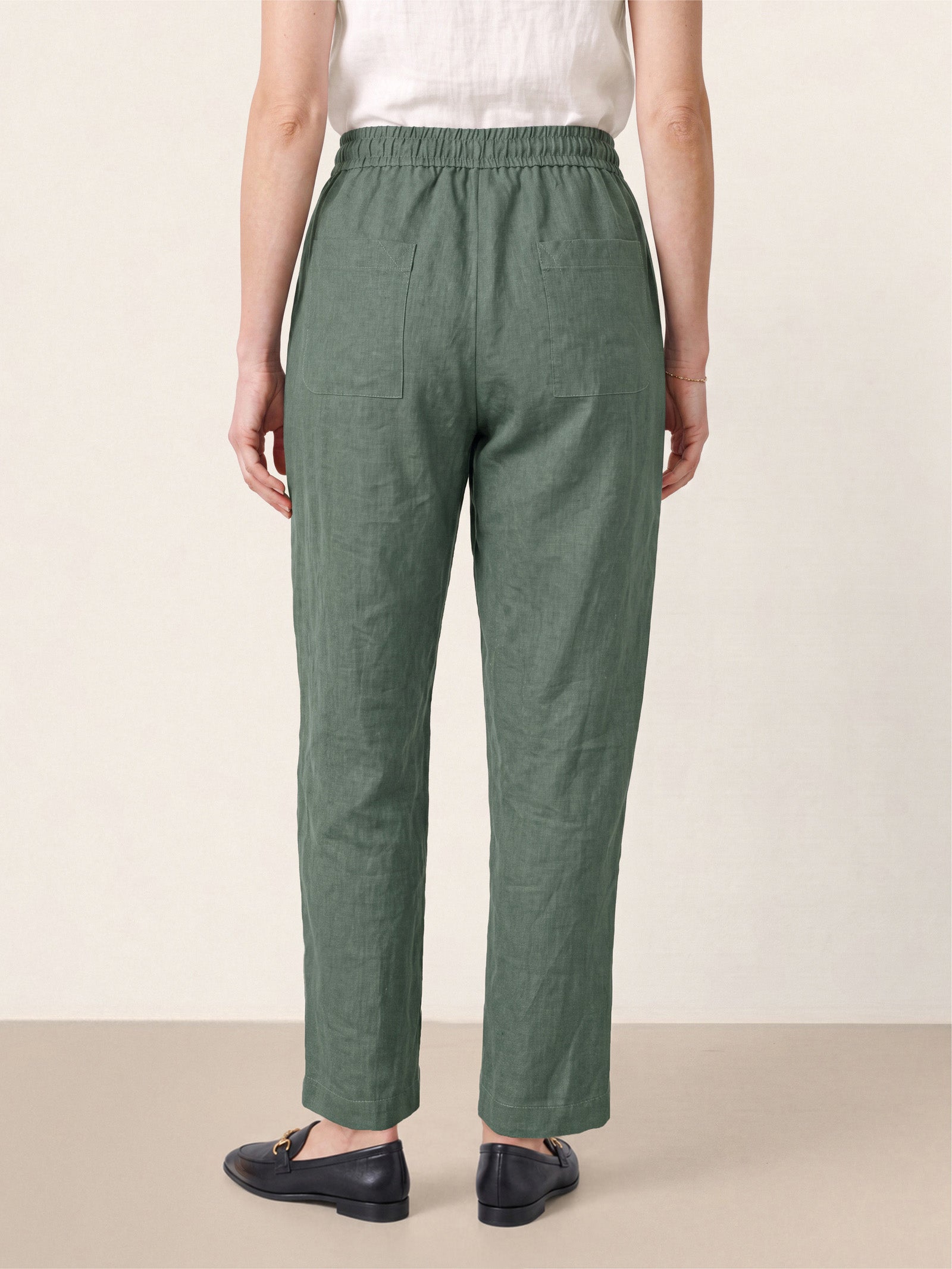 100% Linen Drawstring Utility Ankle Pants AMELINE  DestGlow