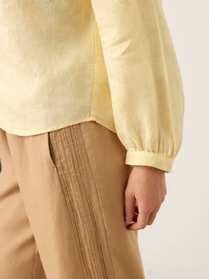 100% Linen Lace-Up Shirred Lantern Sleeve Blouse DOROTHEA by LINTICO