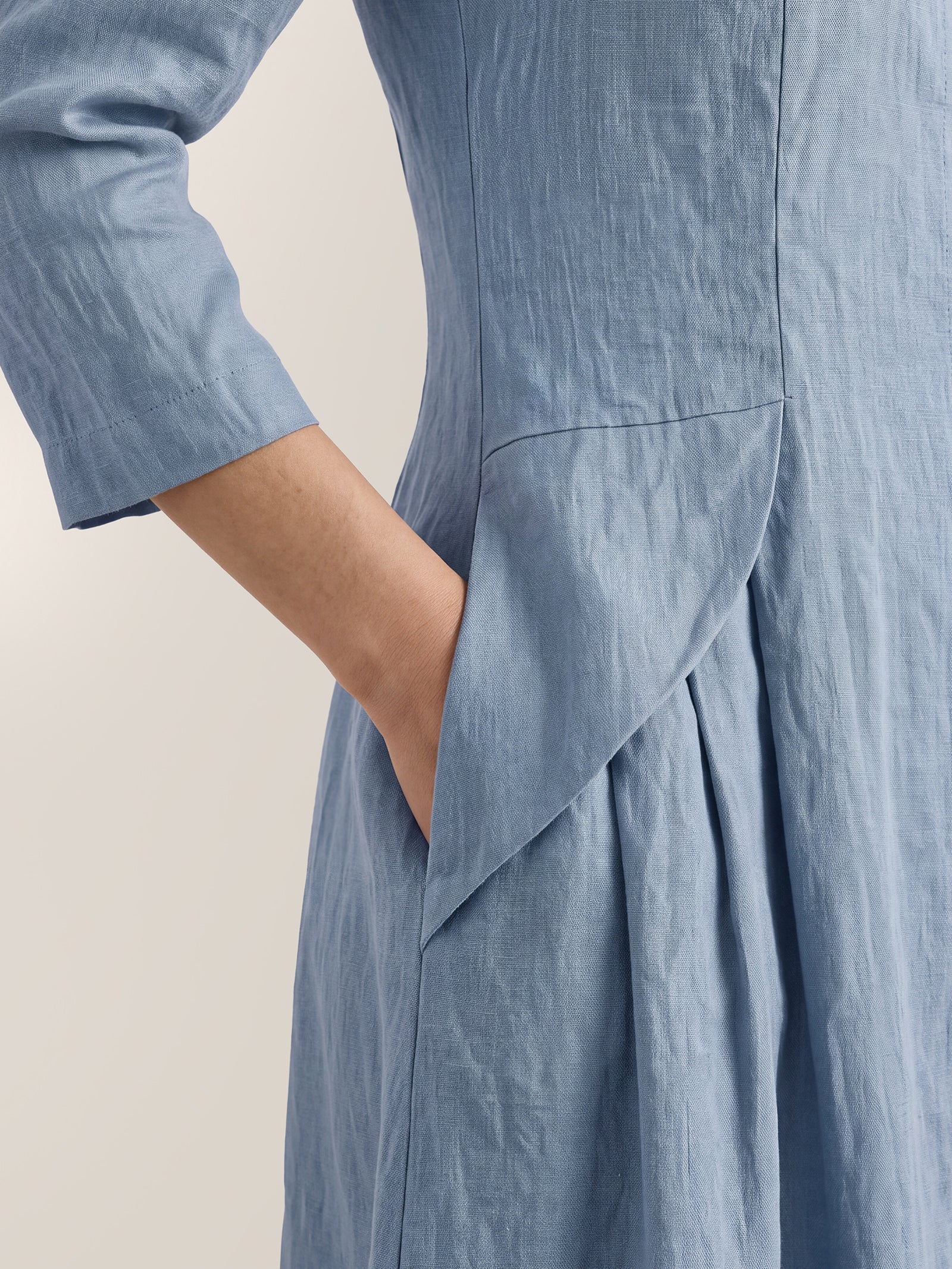 100% Linen Shell Button A-Line Midi Dress ELIORA  DestGlow