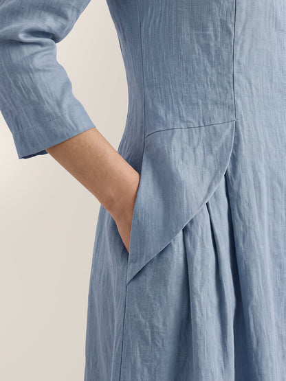100% Linen Shell Button A-Line Midi Dress ELIORA  DestGlow