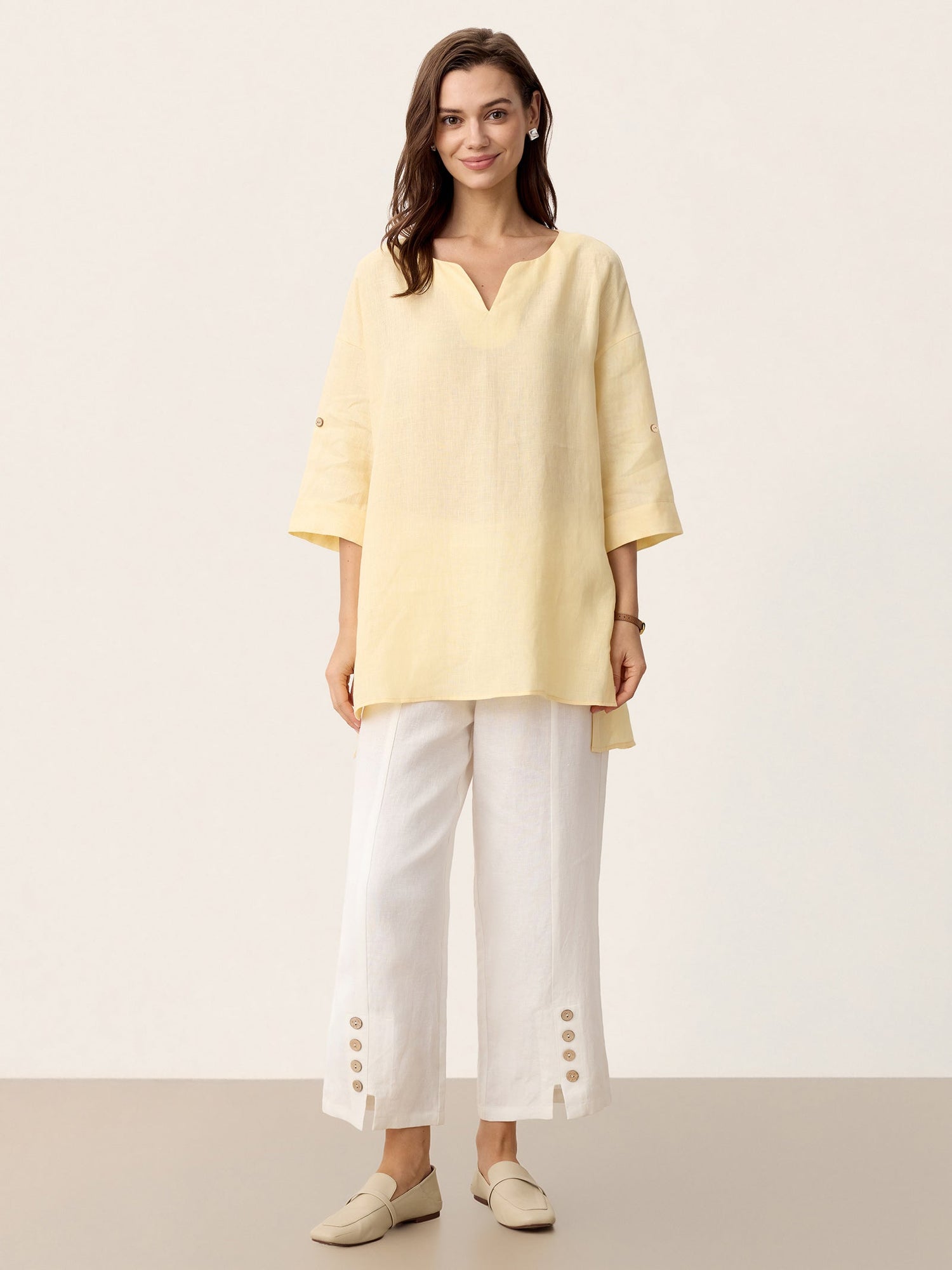 100% Linen Curved-Hem Oversized Top DAPHNEA  DestGlow