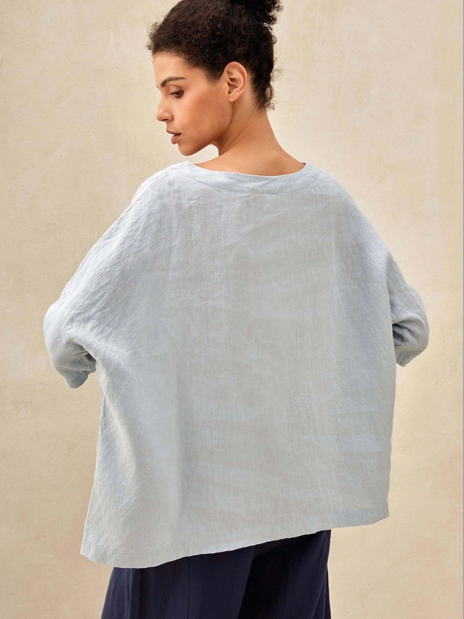 100% Linen Boatneck 3/4 Length Sleeve Top AURORA by LINTICO