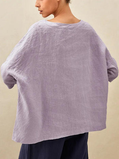 100% Linen Gingham Checked Boatneck 3/4 Length Sleeve Top AURORA by LINTICO