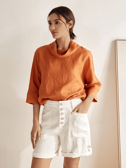 Linen Button-Fly Quarter Shorts LUCY by LINTICO